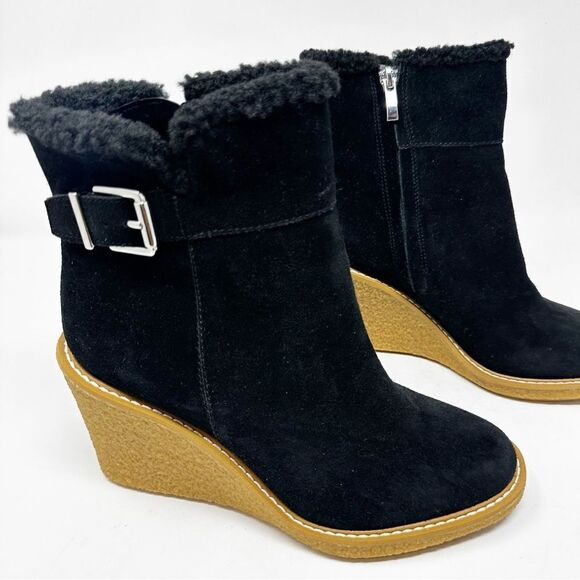Franco Sarto Black Suede Wedge Boot Ulayna Heeled Winter Size 8.5 - Picture 2 of 7